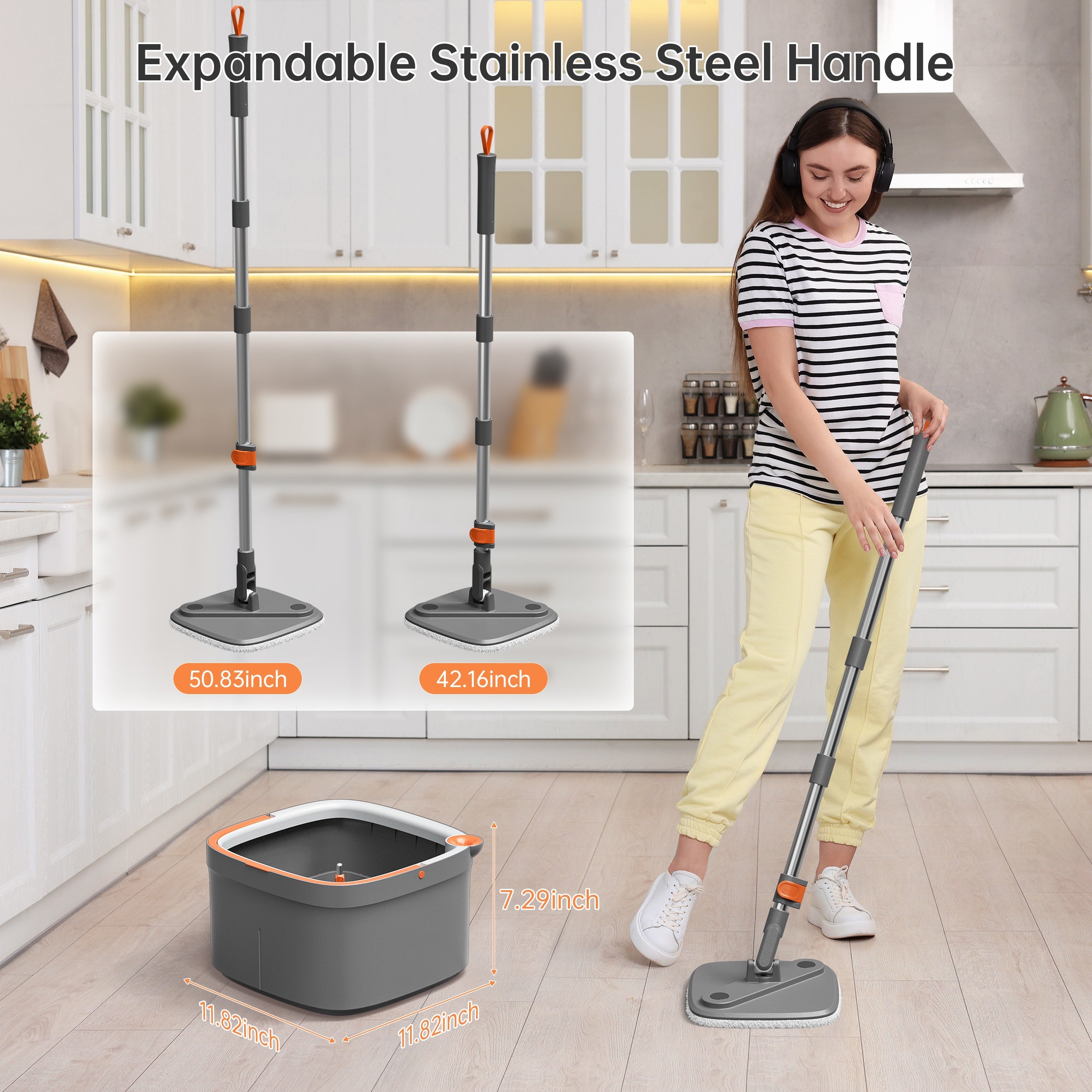 Spin Mop and Bucket Set w Self-Separation Dirty and Clean Water System, 360° Rotating Mop for Hardwood Tile Marble Floors - Includes 2 6pcs Refills