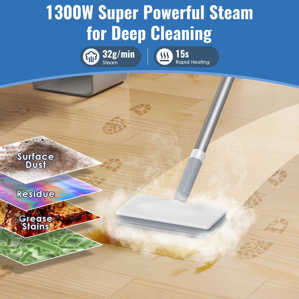 Steam mop, steam cleaner, detachable handheld carpet cleaner, household and floor cleaner, corded household steam cleaner, 10in 1 multifunctional accessory and 2 mats, powerful sofa steamer, hardwood, tiles, cement paste, windows, kitchen, bathroom