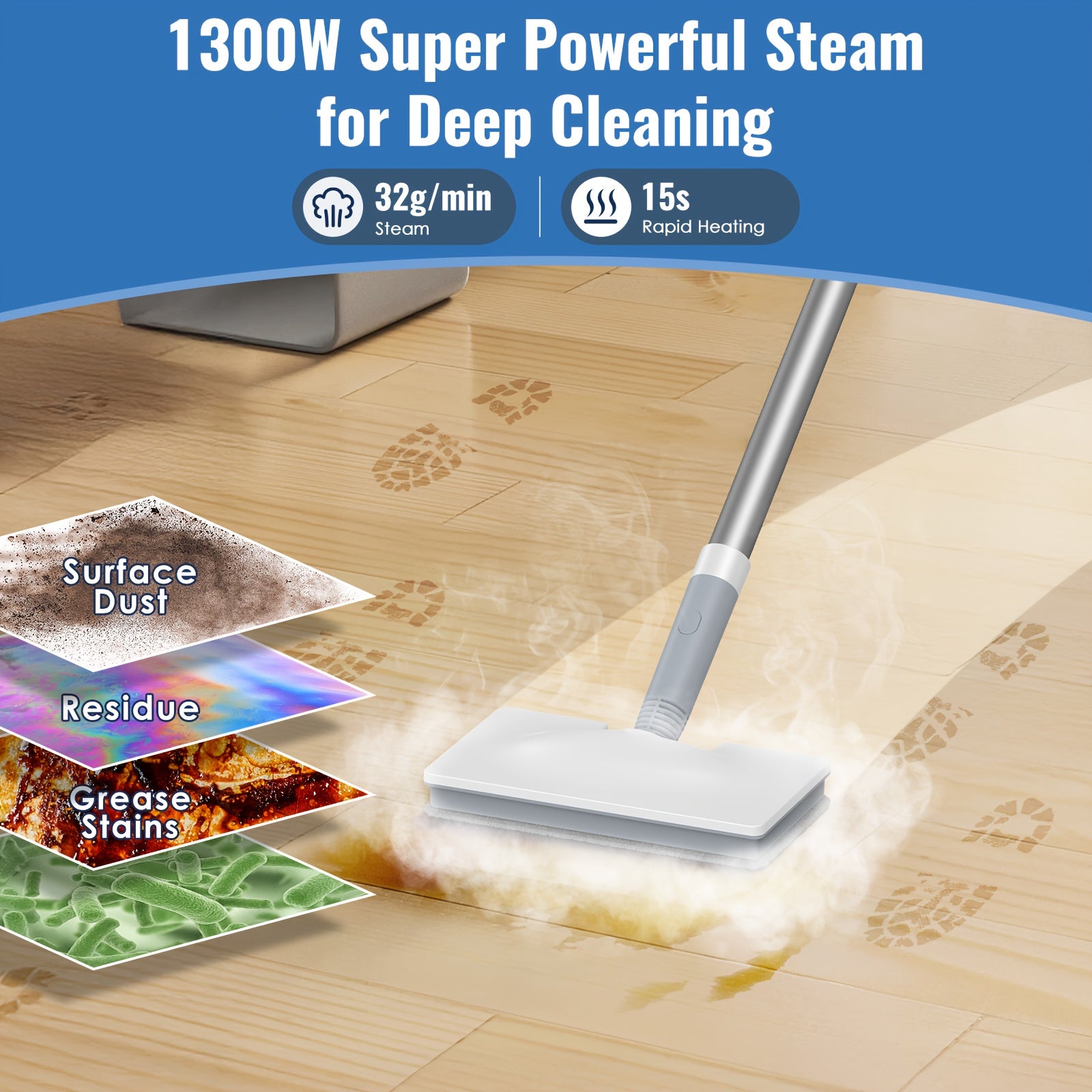 Steam mop, steam cleaner, detachable handheld carpet cleaner, household and floor cleaner, corded household steam cleaner, 10in 1 multifunctional accessory and 2 mats, powerful sofa steamer, hardwood, tiles, cement paste, windows, kitchen, bathroom