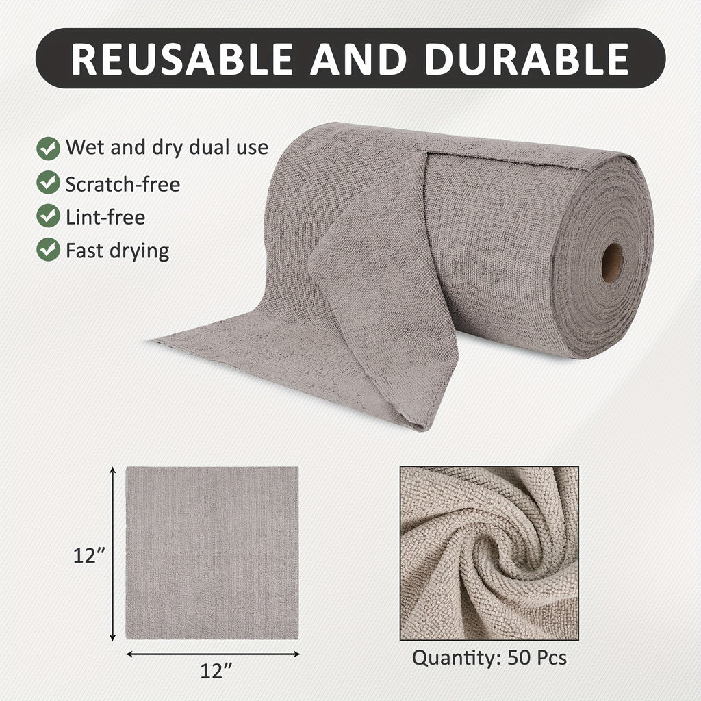 Reusable Microfiber Nylon Cleaning Cloths Roll - Washable Tear-Off Paper Towels with 12×12 Absorbent Rags, Dishcloths Suitable for Kitchen, House, Car - Cost-Effective & Replacement Sheets