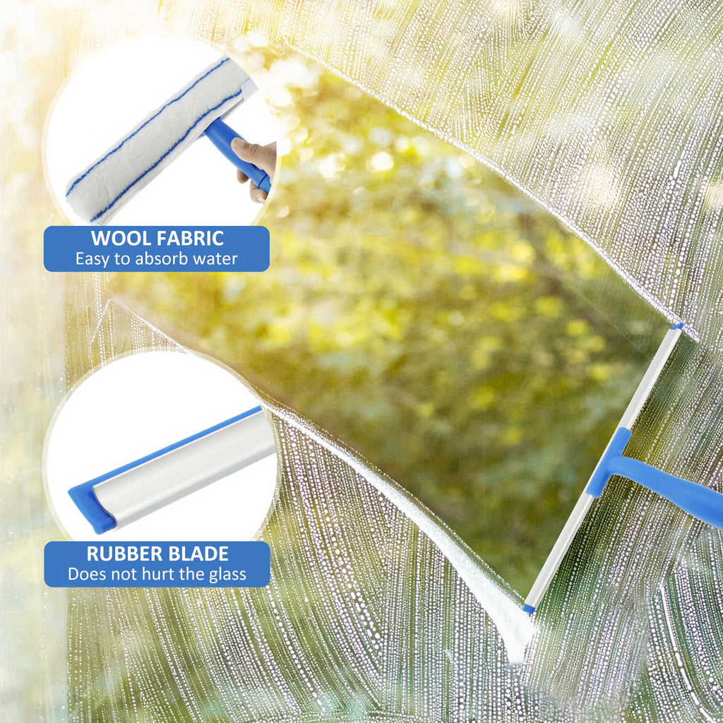 Window scraper cleaner professional window cleaning tool kit, with scraper and scrubber, detachable glass cleaning tool, with 53.0-inch stainless steel rod, suitable for car and home windows, Professional Window Maintenance, Lightweight Tool Kit