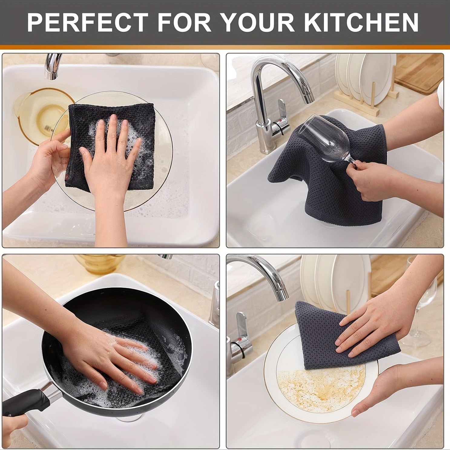 4pcs 100% Cotton Waffle Weave Kitchen Dish Cloths, Ultra Soft Absorbent Quick Drying Dish Towels, 12 X 12 Inches, Great for Cooking, Cleaning And Wiping Hands, Halloween and Christmas Gifts