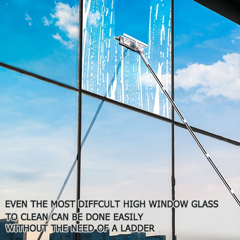125.6inch Ultra Long 2-in-1Professional Window Scraping Mop, Double-Sided Squeegee And 4pcs Microfiber Cloth, Stainless Steel Telescopic Handle, Reusable, Effortless, Window Cleaning Without A Ladder, Outdoor Cleaning Tool, Mother'S Day Gifts