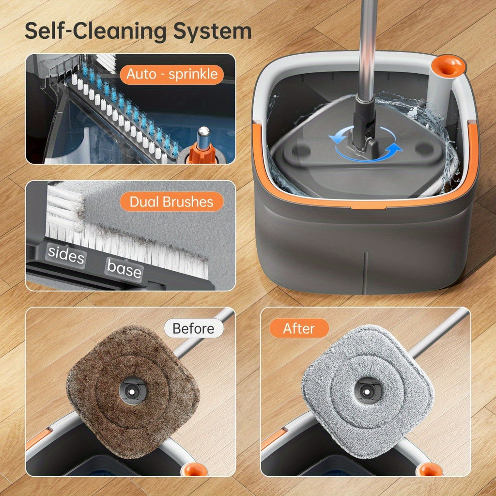 Spin Mop and Bucket Set w Self-Separation Dirty and Clean Water System, 360° Rotating Mop for Hardwood Tile Marble Floors - Includes 2 6pcs Refills