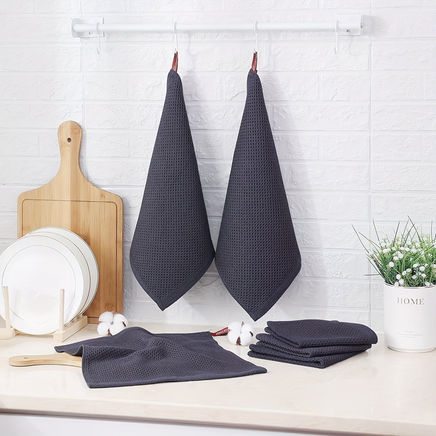 4pcs 100% Cotton Waffle Weave Kitchen Dish Cloths, Ultra Soft Absorbent Quick Drying Dish Towels, 12 X 12 Inches, Great for Cooking, Cleaning And Wiping Hands, Halloween and Christmas Gifts