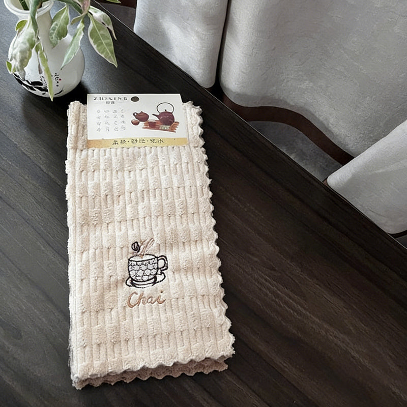 4pcs Coffee Embroidered Dish Cloths, Quick-Dry Cleaning Cloths, Thickened and Enlarged Kitchen Towels, Soft and Breathable, Suitable for Bathroom Towels, Car Polishing Pads, and Dishwashing Glass Wiping. Reusable Square Towel, Random Style