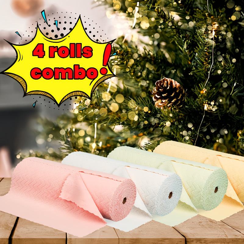 4rolls (120sheets), 4 Color, Reusable Multi-purpose Cleaning Wipe, Household Kitchen Cloth, Mircrofiber Towel Rolls, Dish Cloth, Paper Towel Replacement, Cleaning Supplies, Cleaning Tool, Disposable Cleaning Wipe