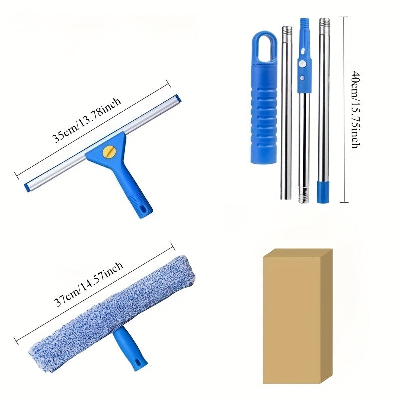 Window scraper cleaner professional window cleaning tool kit, with scraper and scrubber, detachable glass cleaning tool, with 53.0-inch stainless steel rod, suitable for car and home windows, Professional Window Maintenance, Lightweight Tool Kit