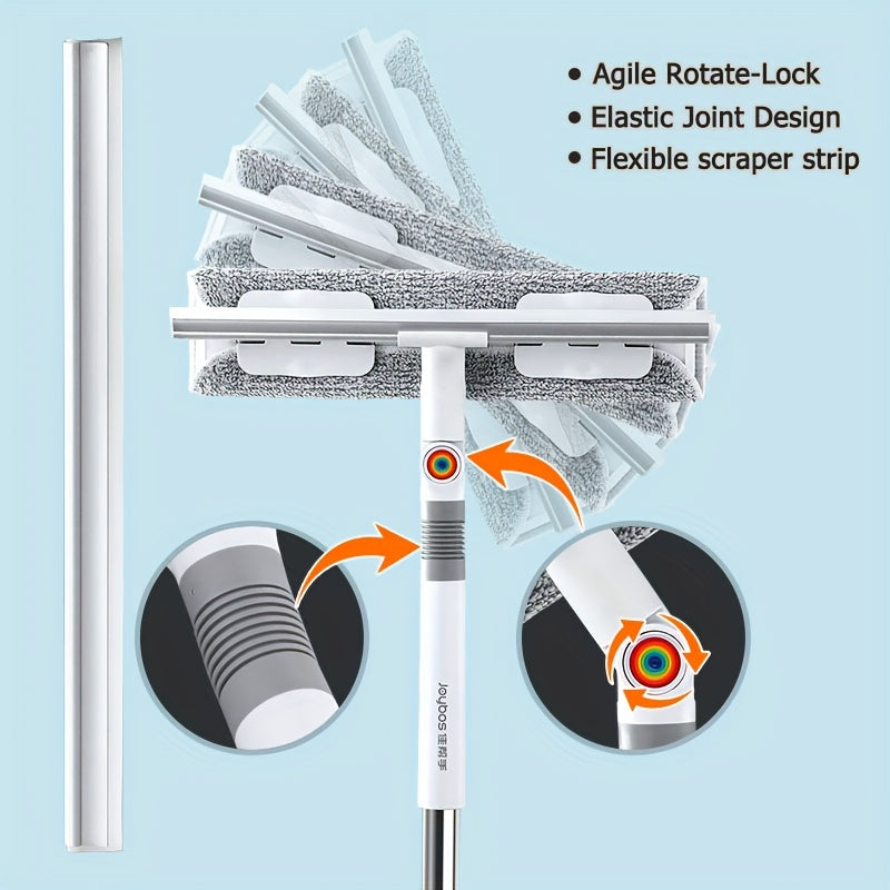 125.6inch Ultra Long 2-in-1Professional Window Scraping Mop, Double-Sided Squeegee And 4pcs Microfiber Cloth, Stainless Steel Telescopic Handle, Reusable, Effortless, Window Cleaning Without A Ladder, Outdoor Cleaning Tool, Mother'S Day Gifts