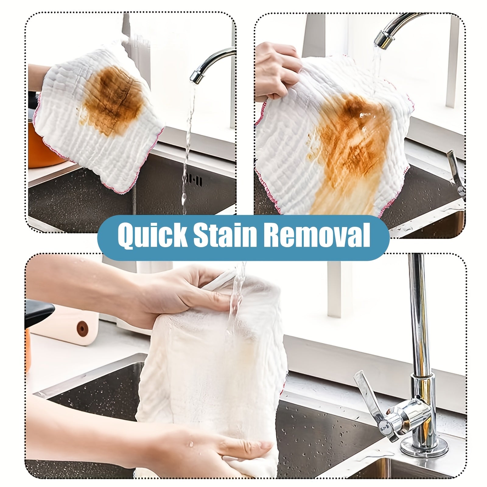 of 8 Ultra-Soft Dish Towels, Highly Absorbent And Reusable, Made of White Cotton Gauze for Use in The Kitchen And Dining Area