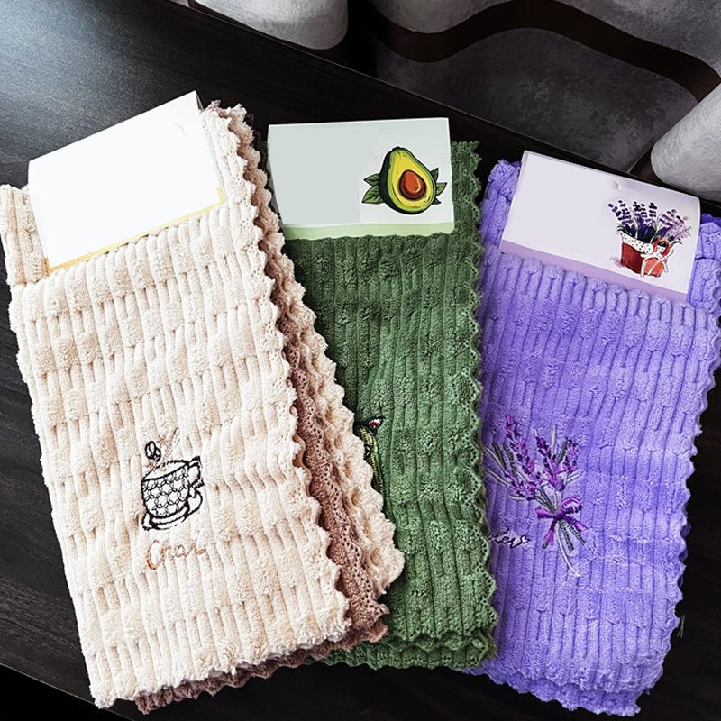 4pcs Coffee Embroidered Dish Cloths, Quick-Dry Cleaning Cloths, Thickened and Enlarged Kitchen Towels, Soft and Breathable, Suitable for Bathroom Towels, Car Polishing Pads, and Dishwashing Glass Wiping. Reusable Square Towel, Random Style