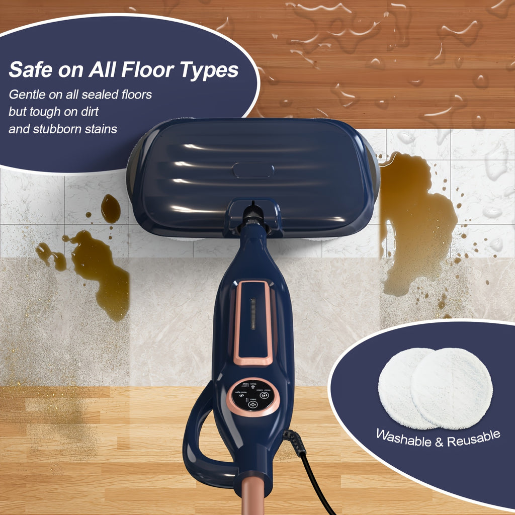 Meet The Steam Mop, 10in 1 Lightweight Spin Mop with Steam Blaster Technology, Scrubbing Steam Mop with Rotating Mop Pads, 3 Steam Modes & LED Headlights for Hard Floor Laminate Marble Floors