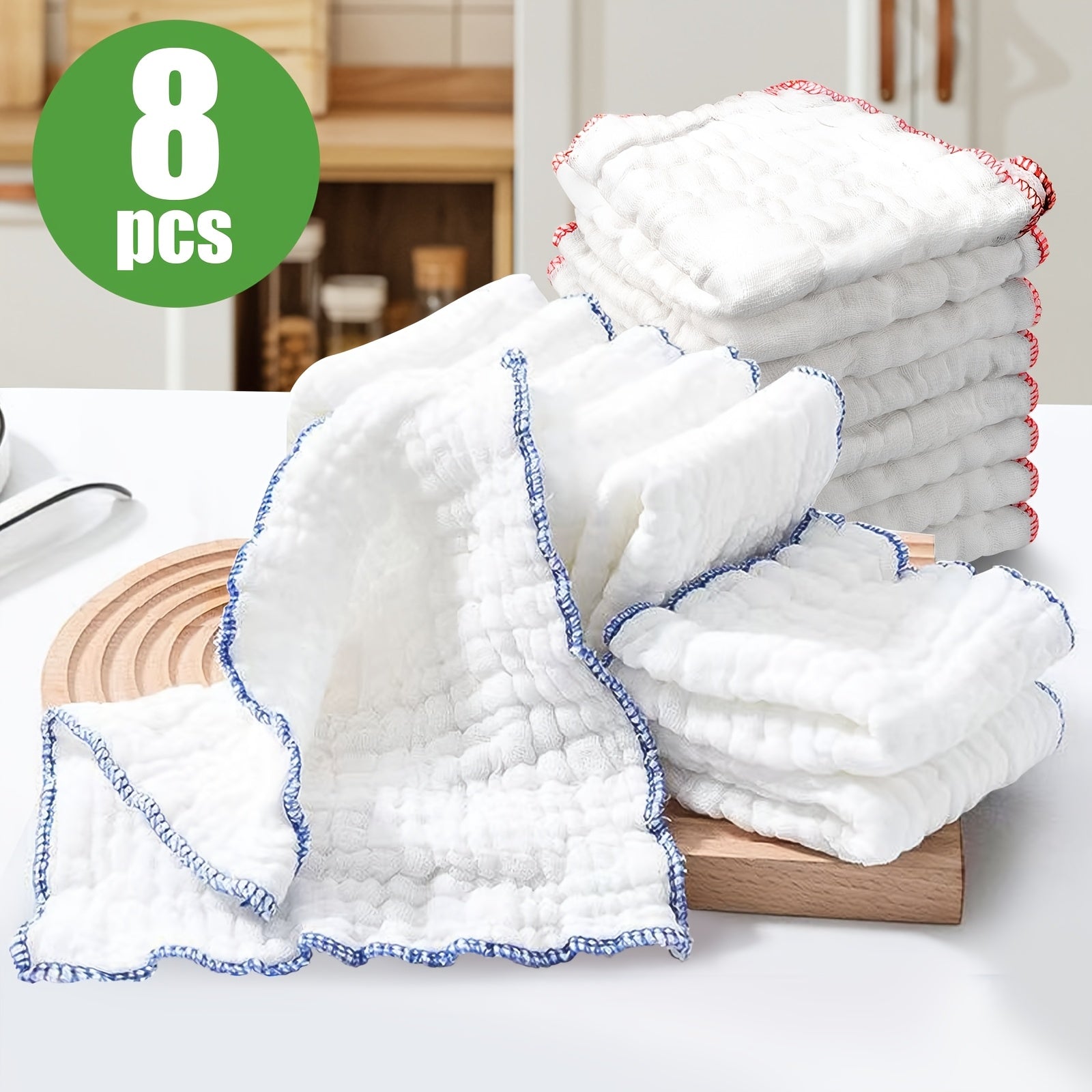 of 8 Ultra-Soft Dish Towels, Highly Absorbent And Reusable, Made of White Cotton Gauze for Use in The Kitchen And Dining Area