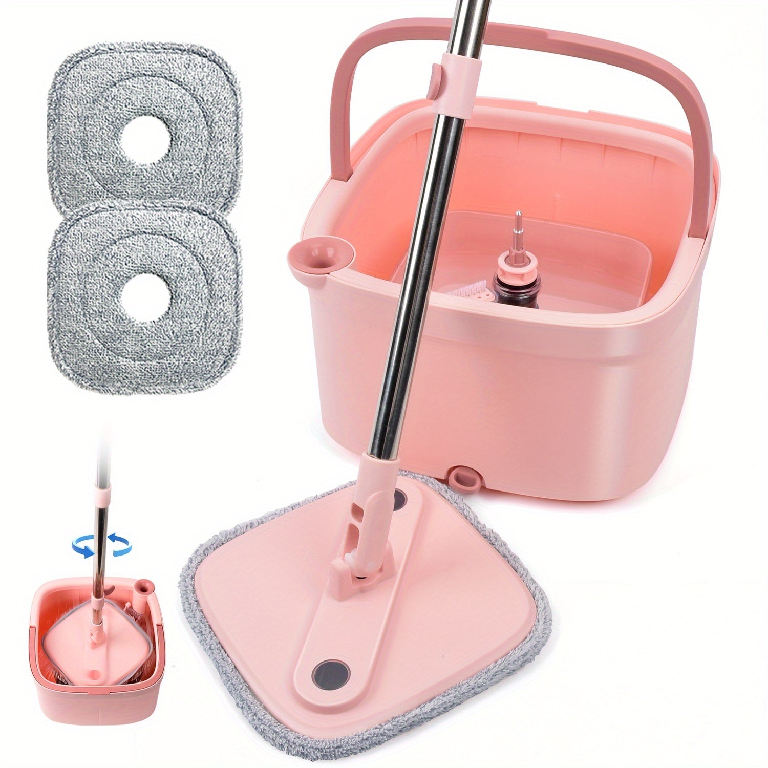 Spin Mop and Bucket Set w Self-Separation Dirty and Clean Water System, 360° Rotating Mop for Hardwood Tile Marble Floors - Includes 2 6pcs Refills