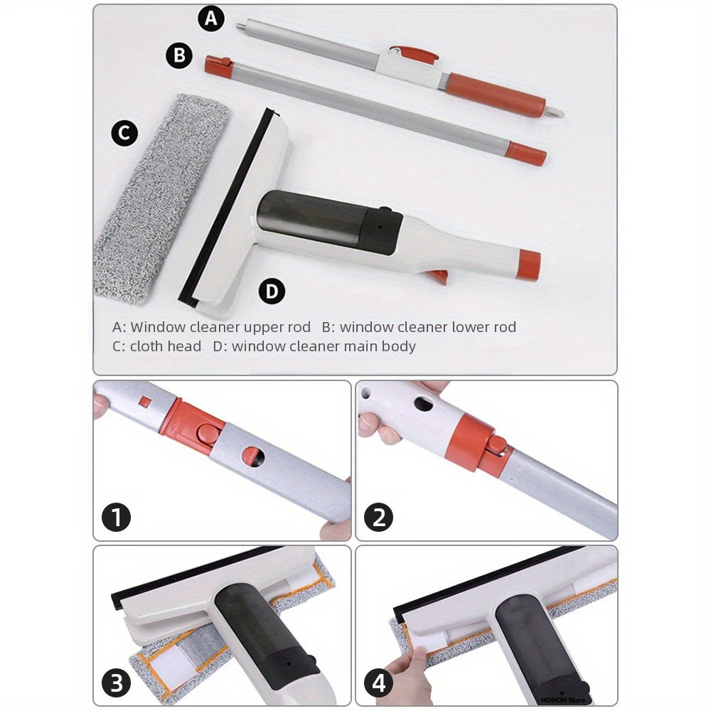 3-in-1 Glass Cleaning 3-in-1 Glass Cleaning Kit - Durable Metal Pole, Silicone Scraper Included - Ideal for High Windows, Shower Doors & Car Windshields - Essential Home Cleaning Tool Holiday Gifts, Halloween And Christmas Decorations
