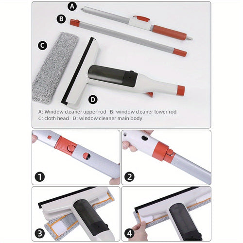 3-in-1 Glass Cleaning 3-in-1 Glass Cleaning Kit - Durable Metal Pole, Silicone Scraper Included - Ideal for High Windows, Shower Doors & Car Windshields - Essential Home Cleaning Tool Holiday Gifts, Halloween And Christmas Decorations